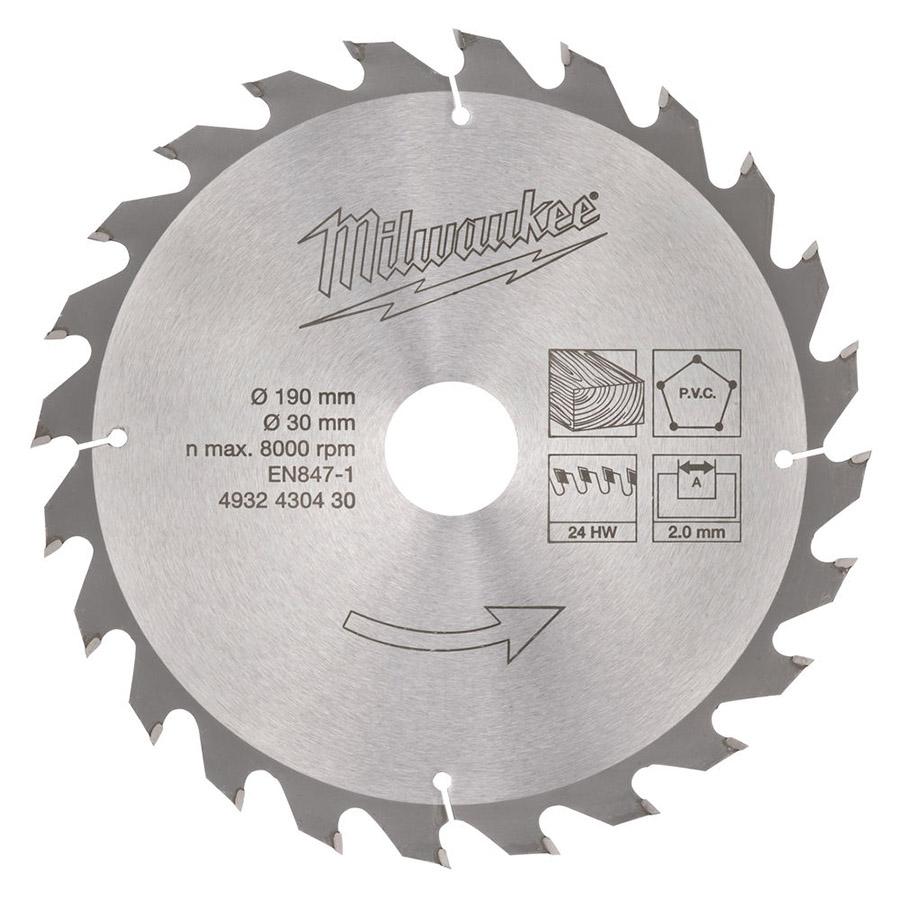 Milwaukee pyörösahanterä 190 x 30 x 2,0 mm 24T