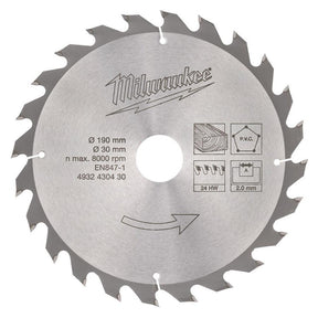 Milwaukee pyörösahanterä 190 x 30 x 2,0 mm 24T