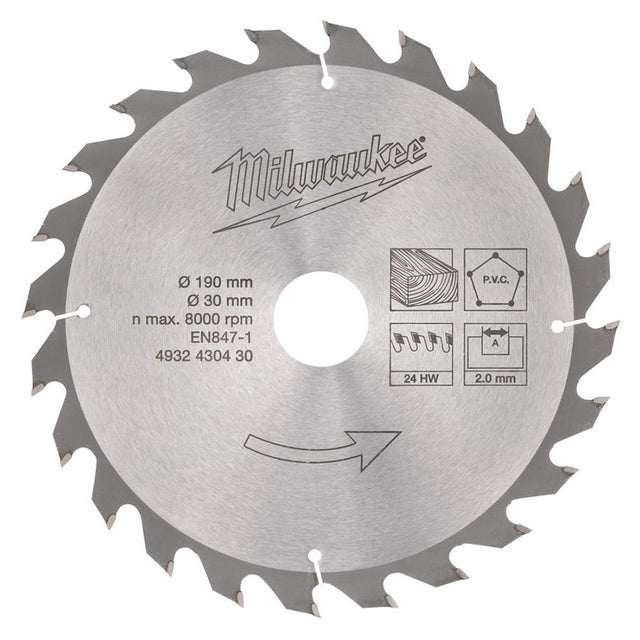 Milwaukee pyörösahanterä 190 x 30 x 2,0 mm 24T
