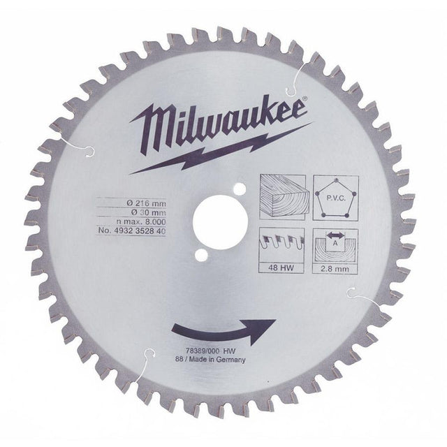 Milwaukee WCSB 250 x 30 mm 24T pyörösahanterä